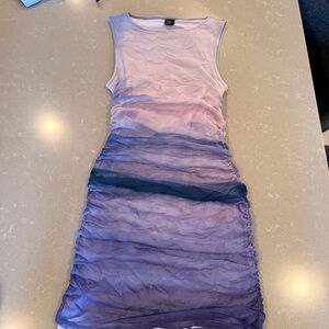 Urban Outfitters Sleeveless Ombre Lavender to Deep Purple Ruched Mini Dress